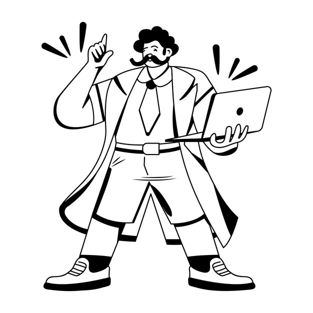 Una ilustración glifica de un personaje con bigote rizado