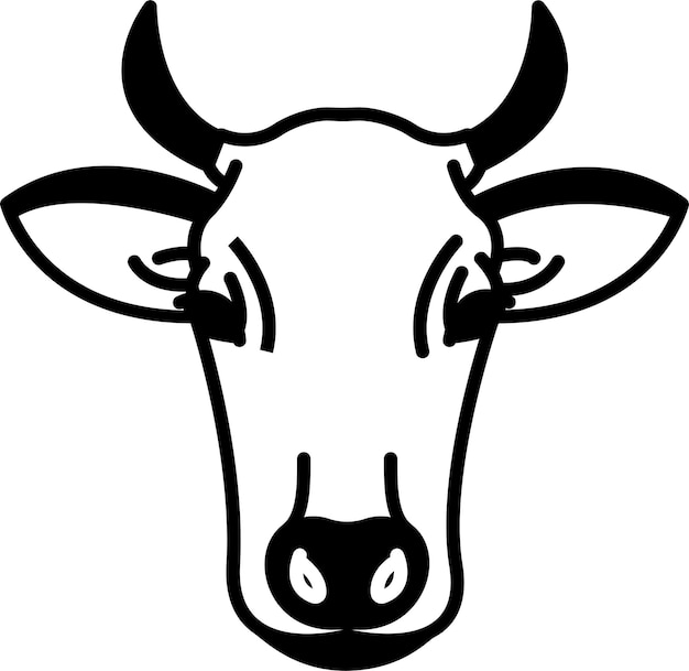Ilustración de glifo de cara de vaca y vector de línea