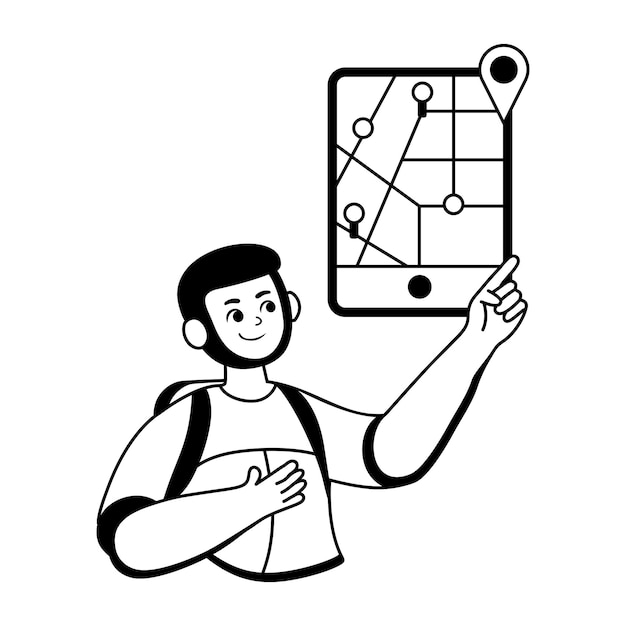 Una ilustración de glifo de un carácter que encuentra una ubicación en el mapa