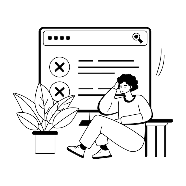 Una ilustración de glifo de un carácter que se enfrenta a un error en el sitio web