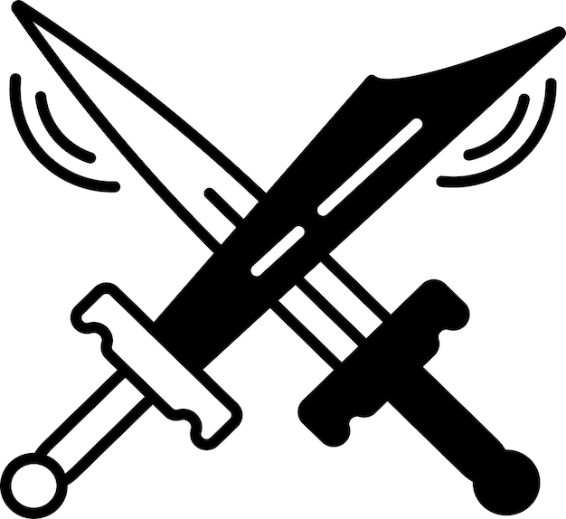 Ilustración de glifo de espada y vector de línea