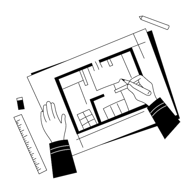 Una ilustración de glifo de hacer un nuevo plan de casa