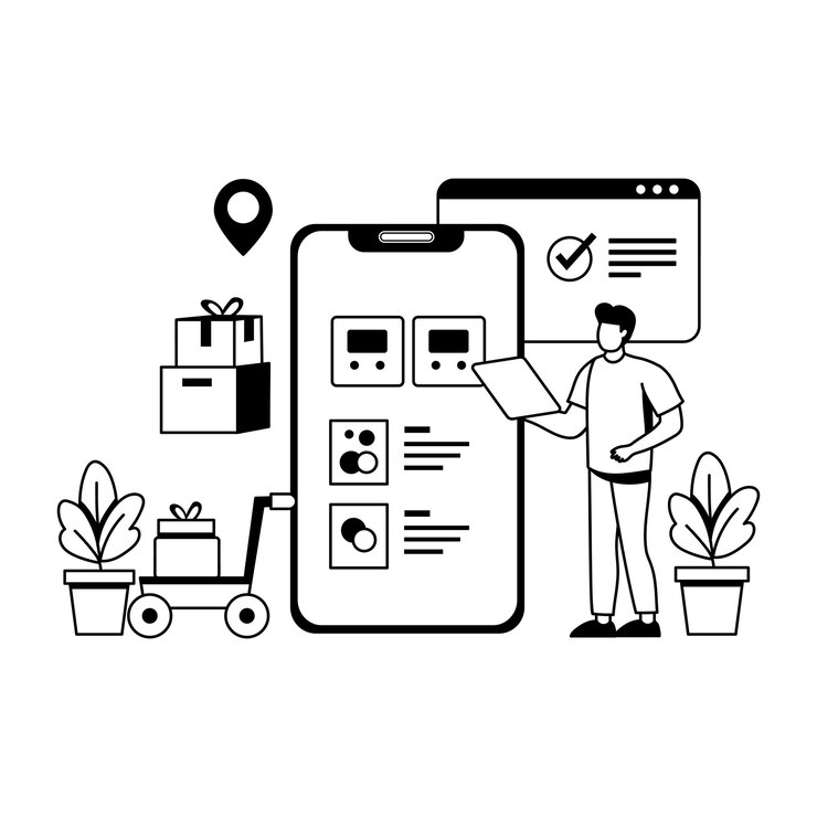 Vector una ilustración de glifo de un hombre haciendo compras de un sitio web de compras