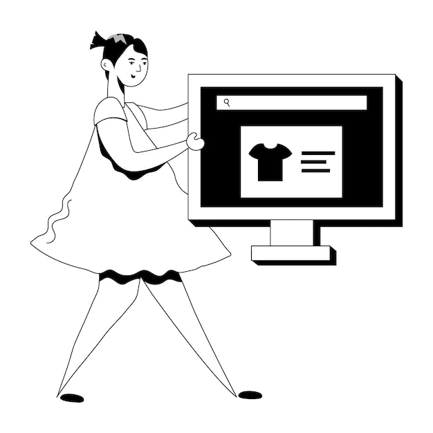 Ilustración de glifo de moda de las compras en línea