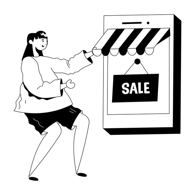 Ilustración de glifo de moda de las compras en línea