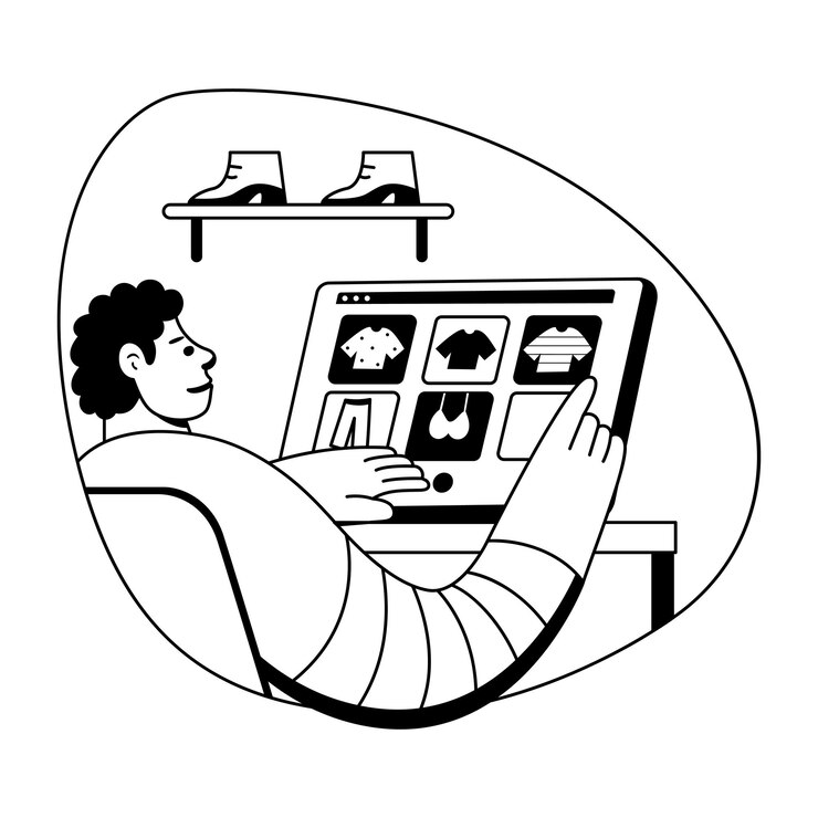 Vector una ilustración de glifo de un personaje haciendo compras en línea