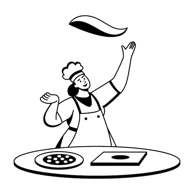 Una ilustración de glifo de un personaje haciendo pizza