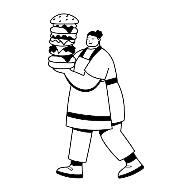 Una ilustración de glifo de un personaje que sirve una hamburguesa