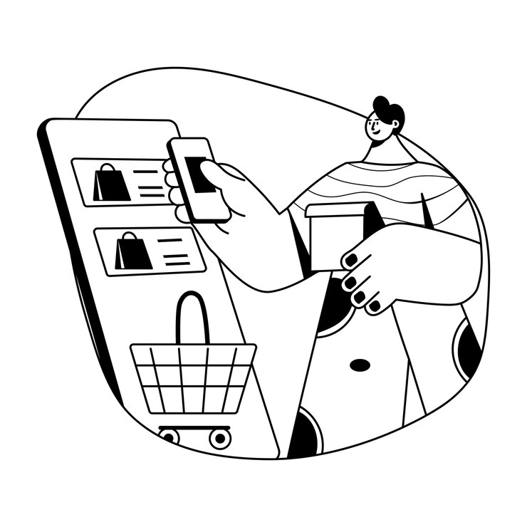 Vector una ilustración de glifo de un personaje usando una aplicación de compras
