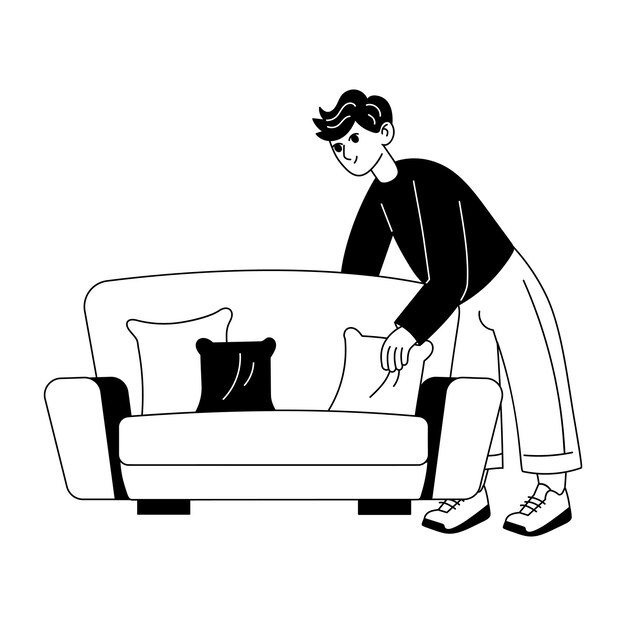 Una ilustración de glifo de un sofá en movimiento
