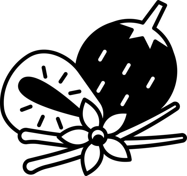 Ilustración de glifo de vainilla y fresa y vector de líneas