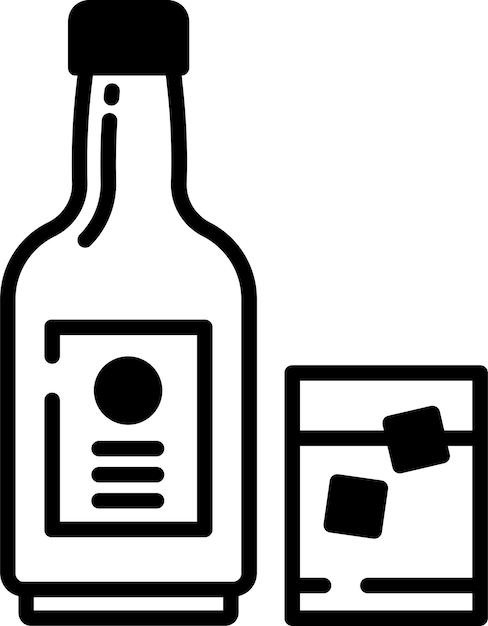 Ilustración de glifo y vector de línea de botella de brandy