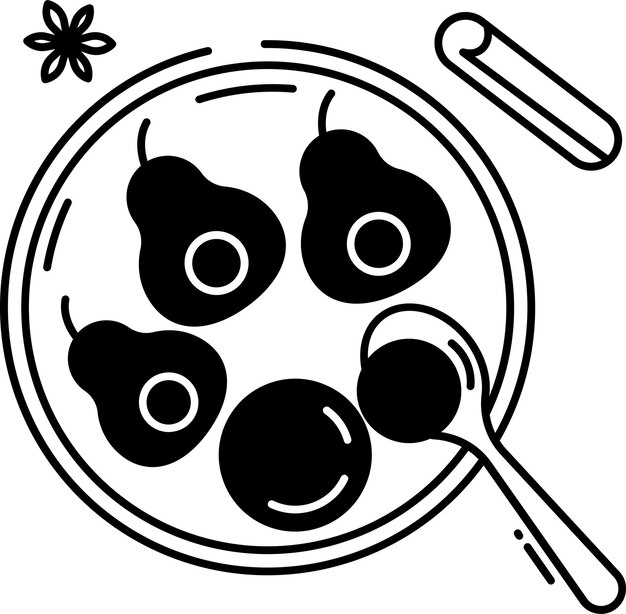Ilustración de glifo y vector de línea de peras cocidas