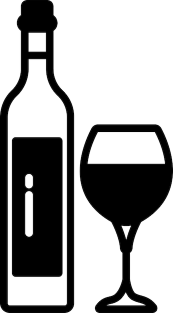 Ilustración de glifo y vector de líneas de vidrio y botella de vodka