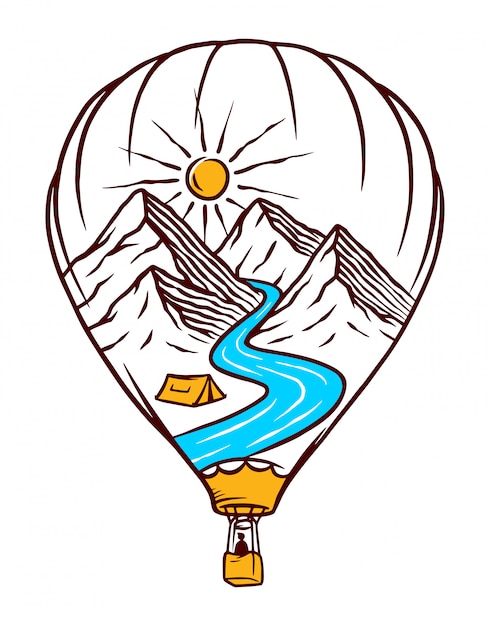 Ilustración de globo de aire caliente de naturaleza