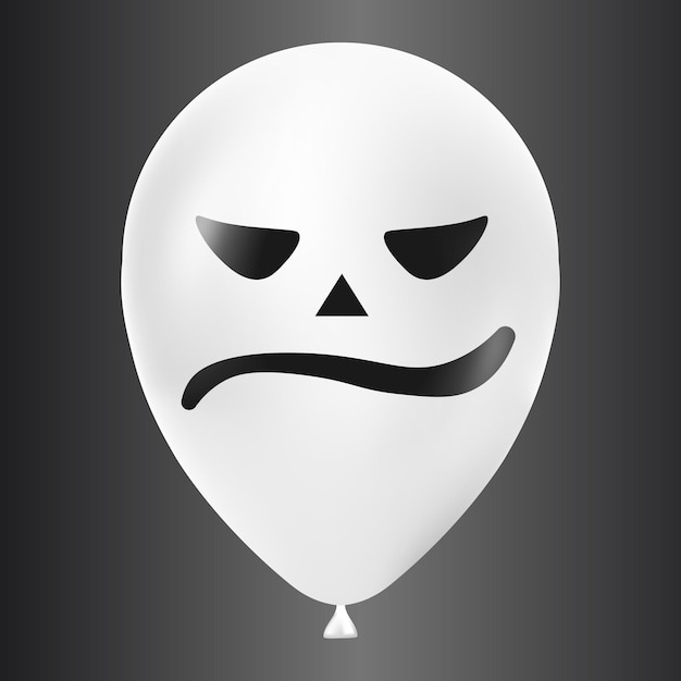 Ilustración de globo blanco de Halloween con cara aterradora y divertida aislada sobre fondo oscuro