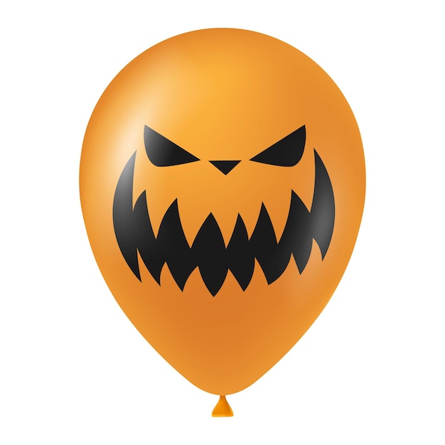 Ilustración de globo naranja de halloween con cara aterradora y divertida