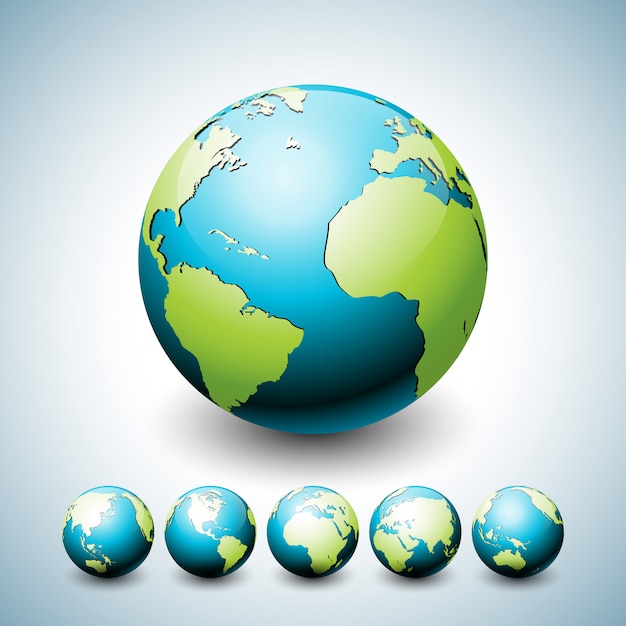 Vector ilustración del globo de la tierra con el planeta en seis variaciones.