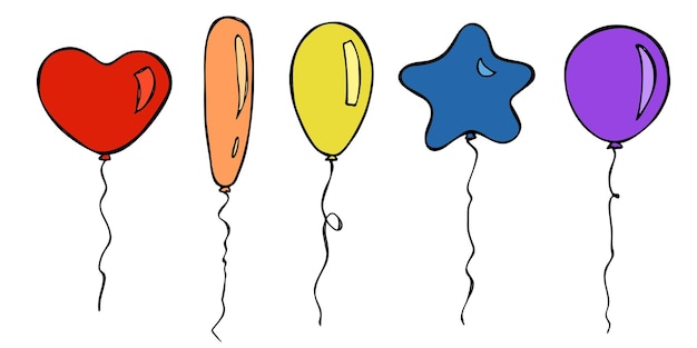 Ilustración de globo volador dibujado a mano fiesta de cumpleaños doodle clipart de vacaciones