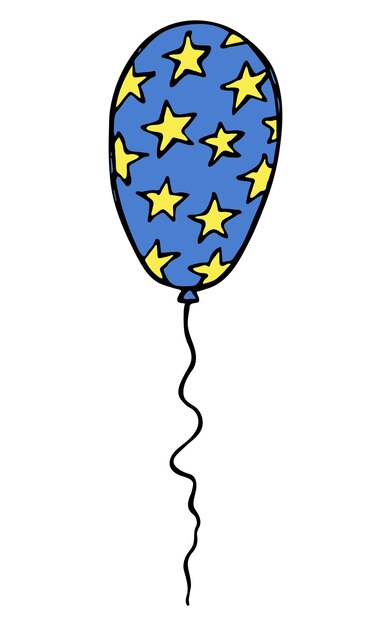 Ilustración de globo volador dibujado a mano Fiesta de cumpleaños doodle Clipart de vacaciones