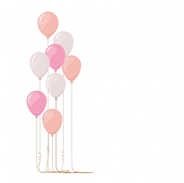 Ilustración de globos de color rosa aisladas sobre fondo blanco.