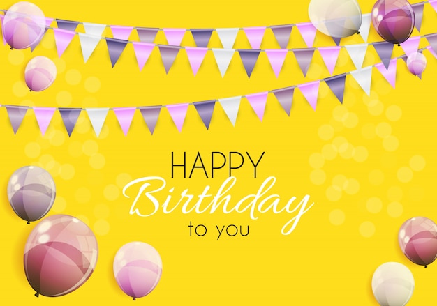 Ilustración de globos de feliz cumpleaños color brillante
