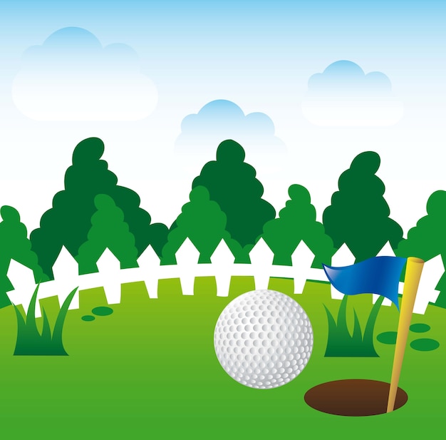 Ilustración de golf sobre ilustración de vector de fondo de paisaje