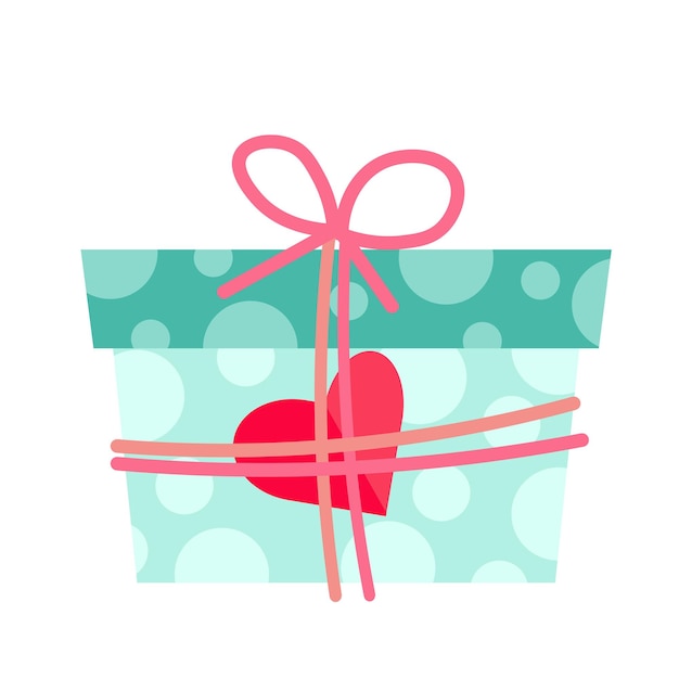 Vector ilustración gorda de una caja de regalo con corazón rojo y lazos en colores pastel dibujo a mano para san valentín