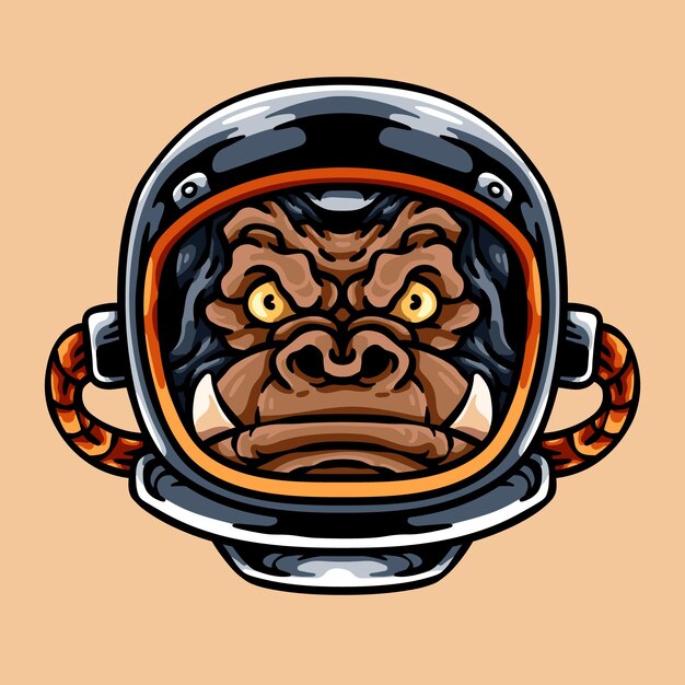 Ilustración de gorila con casco de astronauta