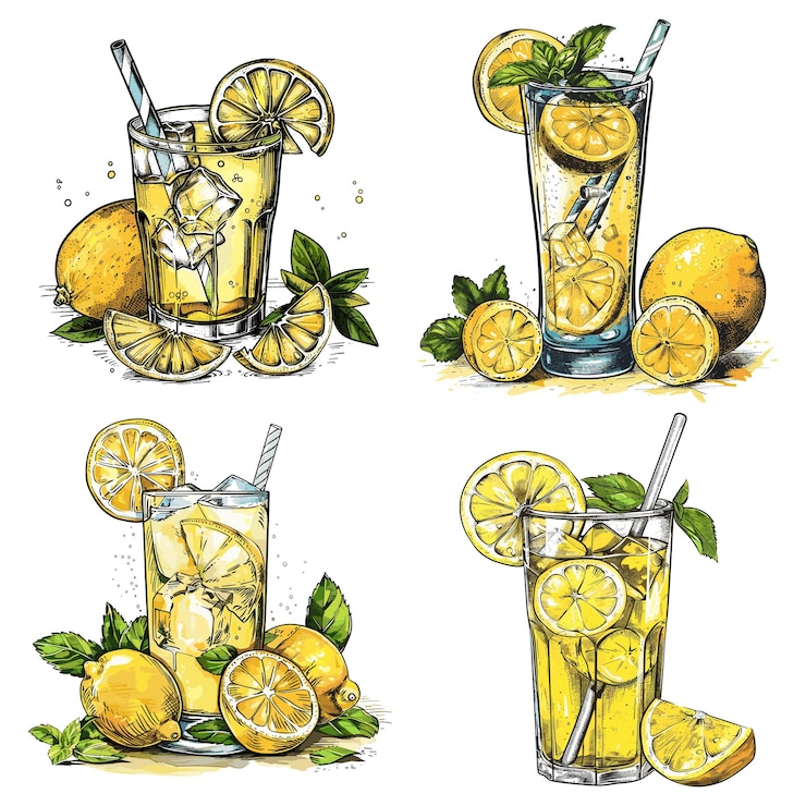 Vector ilustración de grabado conjunto de limonada aislado sobre fondo blanco