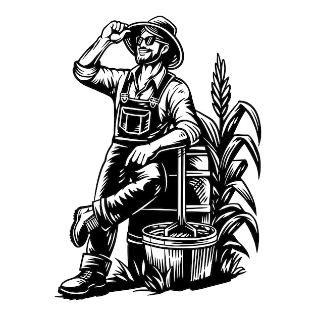 Ilustración de grabado del logotipo del agricultor.