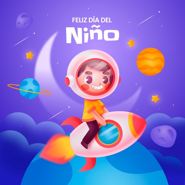 Vector ilustración en gradiente para la celebración del día de los niños en español