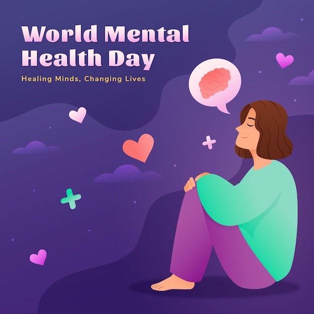 Vector ilustración en gradiente para el día mundial de la salud mental