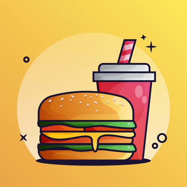 Vector ilustración de gradiente de hamburguesa y bebida