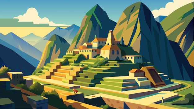 Ilustración gráfica de arte vectorial de Machu Picchu