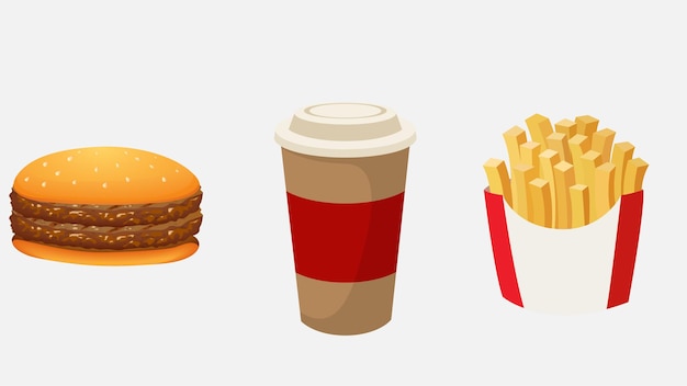 Ilustración gráfica de artículos de comida rápida y bebidas