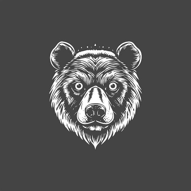 Ilustración gráfica en blanco y negro de una cabeza de oso en primer plano 3