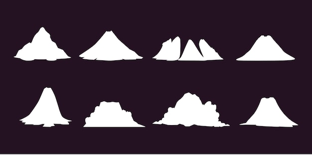 Ilustración gráfica de diseño vectorial del concepto de conjunto aislado del pico de silueta de roca de montaña
