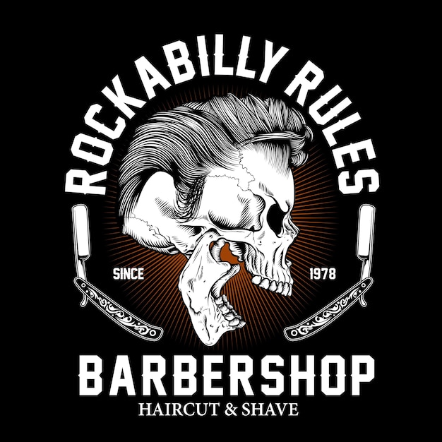 Ilustración gráfica de rockabilly barbershop