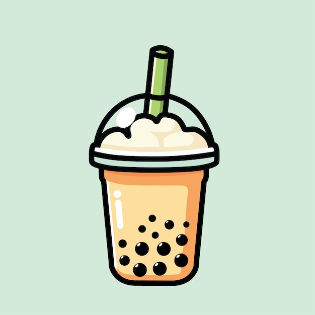 Ilustración gráfica vectorial de una bebida de Boba con perlas de tapioca y textura cremosa