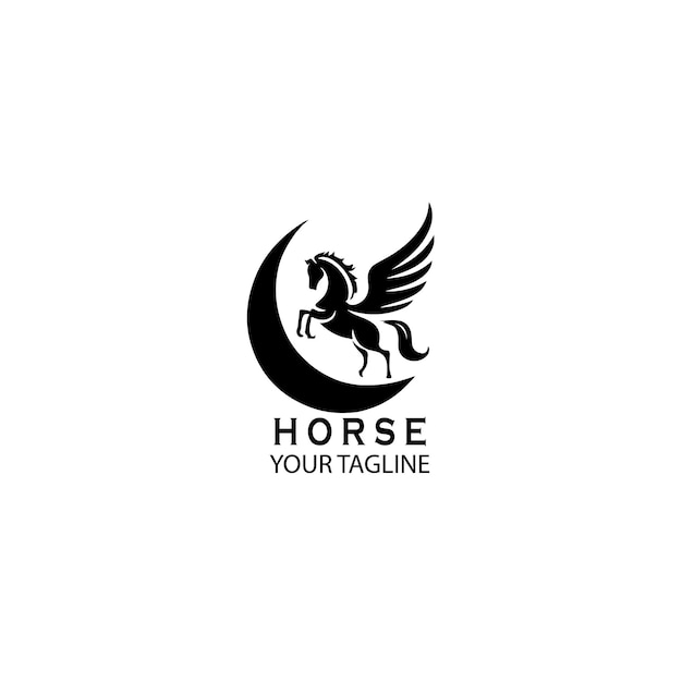 Ilustración gráfica vectorial del caballo blanco en el logotipo de la luna