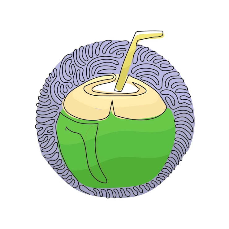 Vector ilustración gráfica vectorial continua de una línea dibujando una bebida de agua de coco con paja para beber