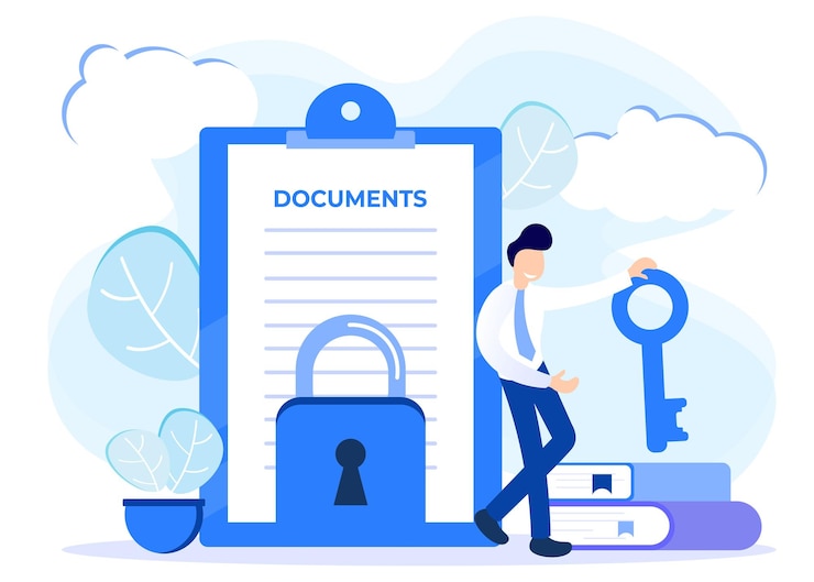 Vector ilustración gráfica vectorial de dibujos animados de protección de documentos