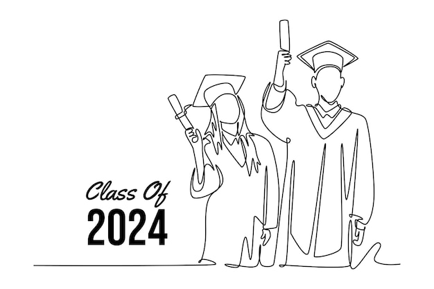 Ilustración gráfica vectorial de diseño de dibujo de línea única de la clase de 2024