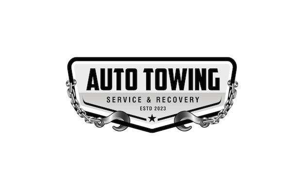 Ilustración gráfica vectorial del diseño del logotipo del servicio de remolque adecuado para la empresa automotriz
