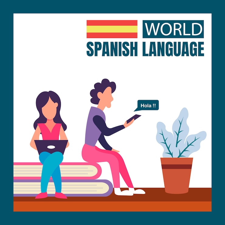 Vector ilustración gráfica vectorial de dos adolescentes que se comunican por internet en español