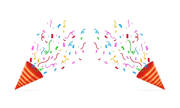 Ilustración gráfica vectorial de gorra de cumpleaños con confeti y explosión serpentina