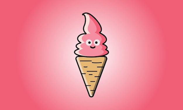 Ilustración gráfica vectorial del icono del personaje de la mascota del helado rosa sobre fondo rosa