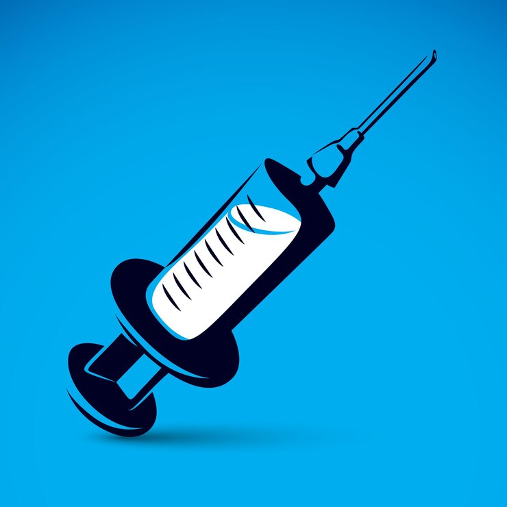 Vector ilustración gráfica vectorial de jeringa desechable de plástico para inyecciones médicas. vacunarse idea