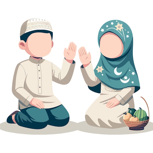 Ilustración gráfica vectorial de una linda pareja musulmana celebrando el Eid y el Ramadán